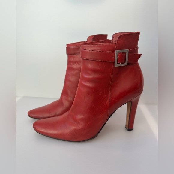Shoes - TANIA SPINELLI Red Leather Ankle Boots